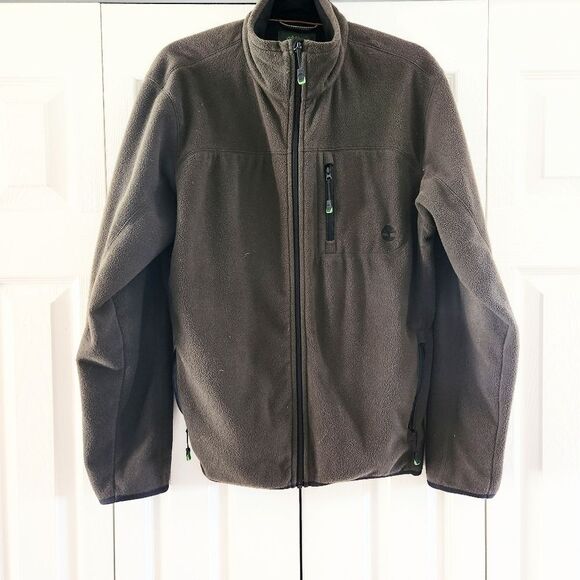 Timberland Khaki Green Brown Fleece Full Zip Jacket Men's Medium - Picture 1 of 6